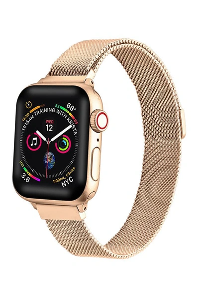 The Posh Tech Skinny Stainless Steel Mesh Apple   Watch Replacement Band In Rose Gold