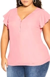 City Chic Fling Half Zip Top In Rose