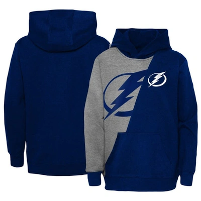 Outerstuff Kids' Big Boys And Girls Heather Gray, Blue Tampa Bay Lightning Unrivaled Pullover Hoodie In Heather Gray,blue