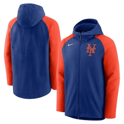 Nike Men's  Royal And Orange New York Mets Authentic Collection Full-zip Hoodie Performance Jacket In Royal,orange