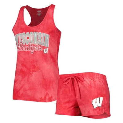 Concepts Sport Red Wisconsin Badgers Billboard Tie-dye Tank And Shorts Sleep Set