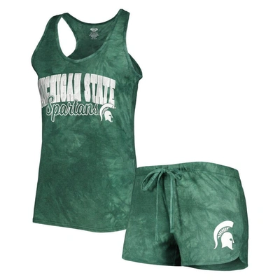 Concepts Sport Green Michigan State Spartans Billboard Tie-dye Tank And Shorts Sleep Set