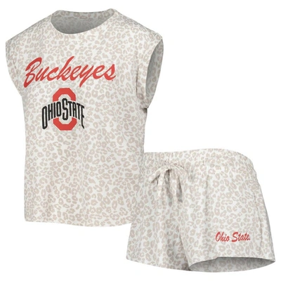 Concepts Sport Women's  Cream Ohio State Buckeyes Montana T-shirt And Shorts Sleep Set