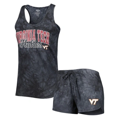Concepts Sport Charcoal Virginia Tech Hokies Billboard Tie-dye Tank And Shorts Sleep Set