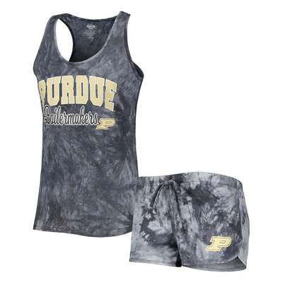 Concepts Sport Charcoal Purdue Boilermakers Billboard Tie-dye Tank And Shorts Sleep Set