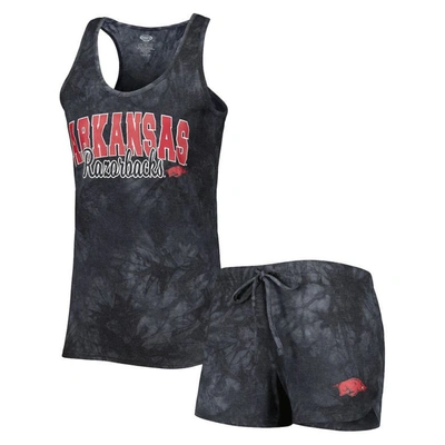 Concepts Sport Charcoal Arkansas Razorbacks Billboard Tie-dye Tank And Shorts Sleep Set
