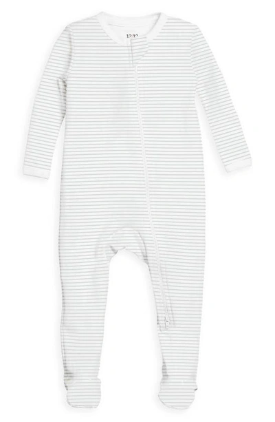 1212 Babies' The Organic Fitted Organic Cotton One-piece Pajamas In Grey Stripe