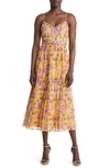 Adelyn Rae Meadow Floral Pleated Fit & Flare Dress In Pink/ Yellow