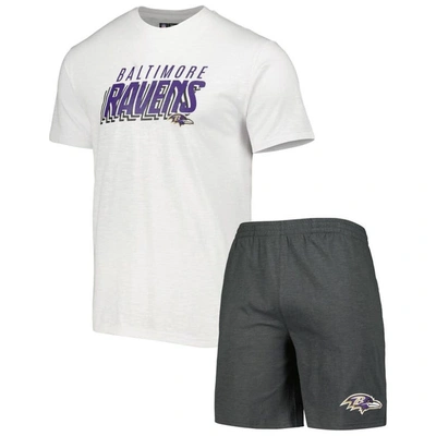 Concepts Sport Men's  Charcoal, White Baltimore Ravens Downfield T-shirt And Shorts Sleep Set In Charcoal,white