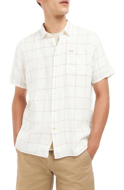Barbour Bayston Tattersall Short Sleeve Linen Button-up Shirt In Ecru