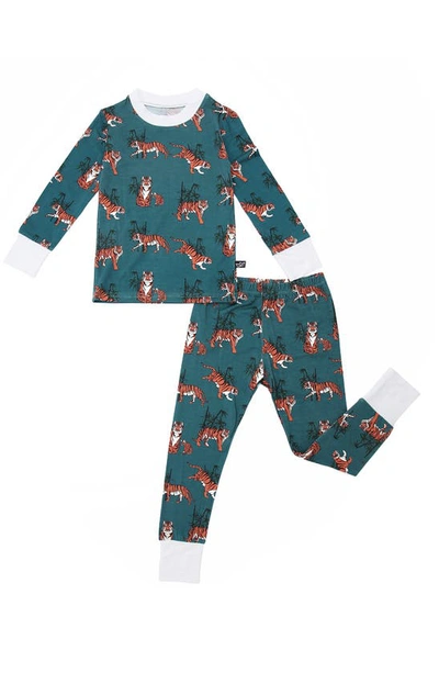 Peregrinewear Babies' Tiger Tiger Fitted Two-piece Pajamas In Green