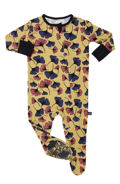Peregrinewear Babies' Gingko Leaf Fitted One-piece Pajamas In Yellow