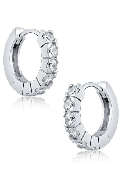 Cz By Kenneth Jay Lane Round Cz Mini Hoop Earrings In Clear/ Silver