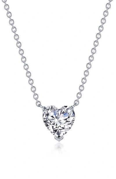 Lafonn Simulated Diamond Solitaire Heart Pendant Necklace In White/ Silver
