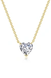 Lafonn Simulated Diamond Solitaire Heart Pendant Necklace In White/ Gold