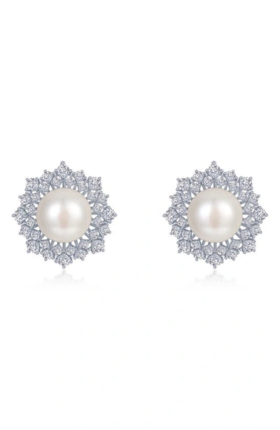 Lafonn Simulated Diamond & Cultured Freshwater Pearl Stud Earrings In White