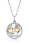 Lafonn Simulated Diamond Mother-of-pearl Double Heart Pendant Necklace In Silver/ Mop