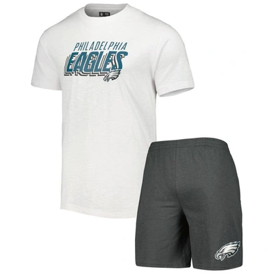 Concepts Sport Men's  Charcoal, White Philadelphia Eagles Downfield T-shirt And Shorts Sleep Set In Charcoal,white