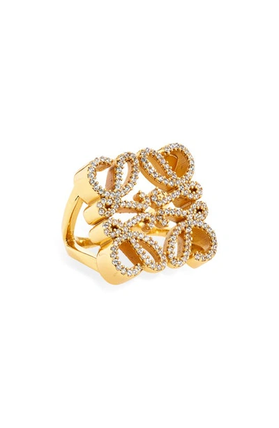 Loewe Anagram Crystal-embellished Ring In Gold