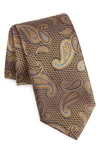 Canali Paisley Silk Tie In Yellow Brown