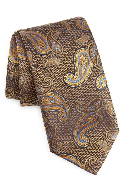 Canali Paisley Silk Tie In Orange/ Gold