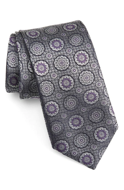 Canali Medallion Silk Tie In Grey