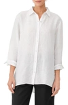 Eileen Fisher Classic Collar Easy Linen Button-up Shirt In White