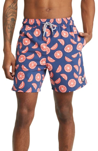 Tom & Teddy Citrus Swim Trunks In Blue & Rouge