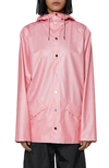 Rains Snap Front Jacket In Pink Sky