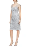 Alex Evenings Embroidered Sequin Sheath Dress In Pale Grey Lilac
