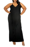 Buxom Couture Cascade Ruffle Racerback Maxi Dress In Black