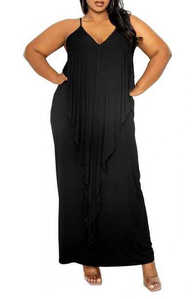 Buxom Couture Cascade Ruffle Racerback Maxi Dress In Black