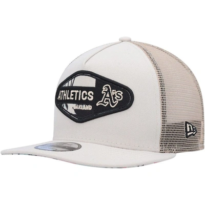 New Era Men's  Natural Oakland Athletics Retro Beachin' Patch A-frame Trucker 9fifty Snapback Hat