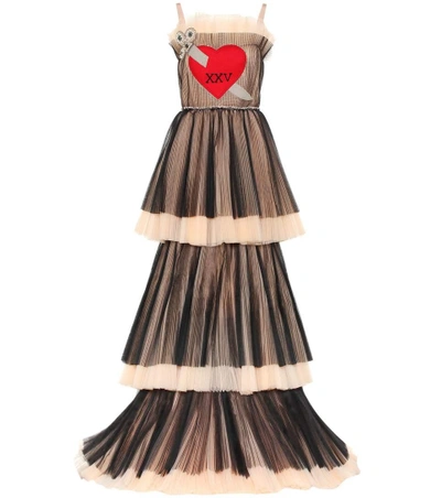 Gucci Embroidered Tiered Tulle Gown In Black