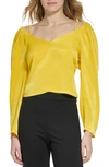Dkny Off The Shoulder Puff Sleeve Linen Top In Pop Yellow
