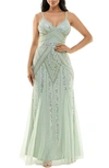Jump Apparel Gatsby Beaded A-line Gown In Sage