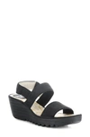 Fly London Yaco Platform Wedge Sandal In Black Cupido