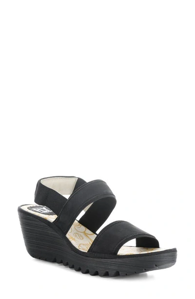 Fly London Yaco Platform Wedge Sandal In Black Cupido