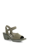 Fly London Wely Block Heel Asymmetric Sandal In Khaki Cupido