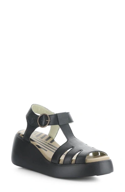 Fly London Duma Platform Wedge Sandal In 000 Black Ceralin