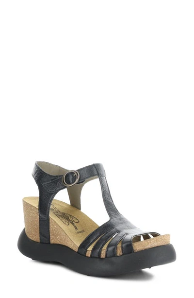 Fly London Gait Platform Wedge Sandal In 000 Black Mousse