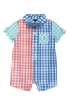 Andy & Evan Babies' Print Woven Cotton Romper In Multi Gingham