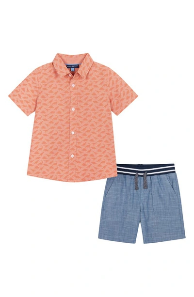 Andy & Evan Babies' Button-up Shirt & Shorts Set In Faded Orange