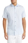 Ted Baker Barhill Geometric Print Stretch Short Sleeve Button-up Shirt In Blue