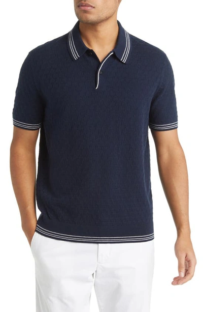 Ted Baker Mahana Stitched Short Sleeve Polo Jumper In Navy