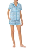 Kate Spade Print Short Pajamas In White/ Blue Waves