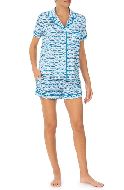 Kate Spade Print Short Pajamas In White/ Blue Waves