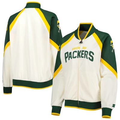 Starter Women's  White, Green Green Bay Packers Overtime Raglan Full-zip Track Jacket In White,green