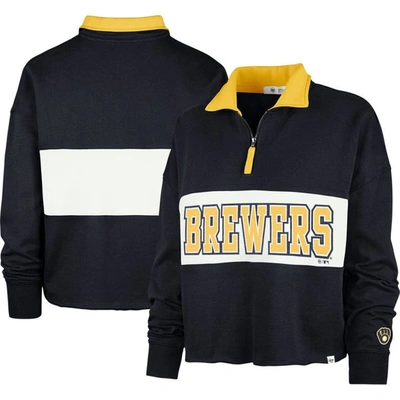 47 ' Navy Milwaukee Brewers Remi Quarter-zip Cropped Top
