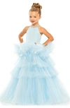 Mac Duggal Girls' High Neck Tulle Dress With Feather Detail - Little Kid, Big Kid In Ice Blue